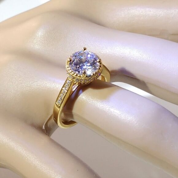 Simulated Diamond 14K YG Sterling Silver Ring Size 6 - Picture 8 of 9